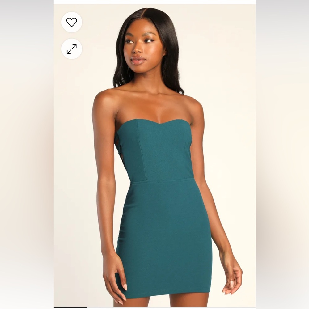 Lulu’s Side of Sultry Teal Strapless Cutout Bodycon Mini Dress